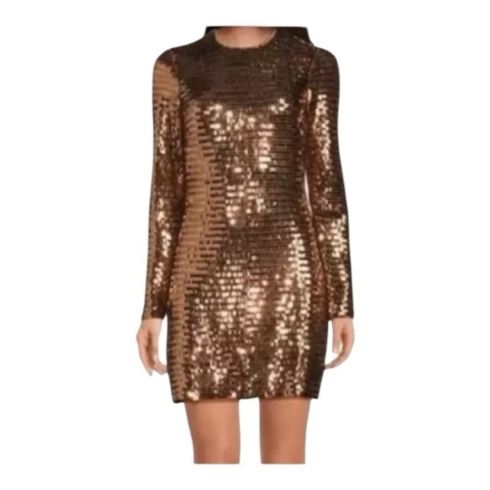 Gianni Bini‎ Gold Maze Celeste Sequin Long Sleeve Sheath Dress Size 4